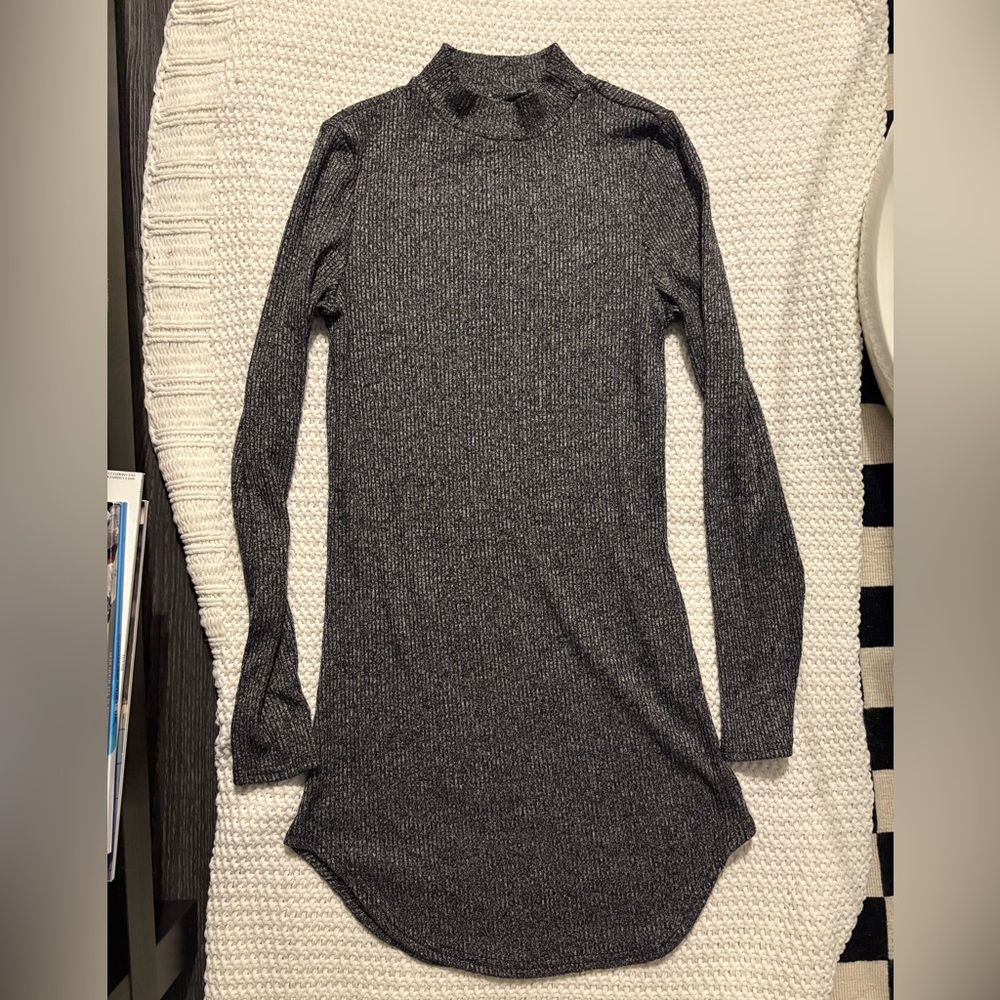 Gray Long Sleeve Ribbed Dress